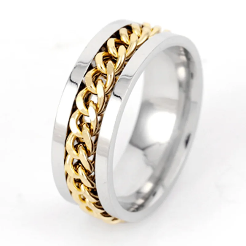 

Fashion 8mm Men Stainless Steel Rotatable Spinner Ring High Quality Spinner Chain Rotable Rings Punk Women Man Jewelry for Party
