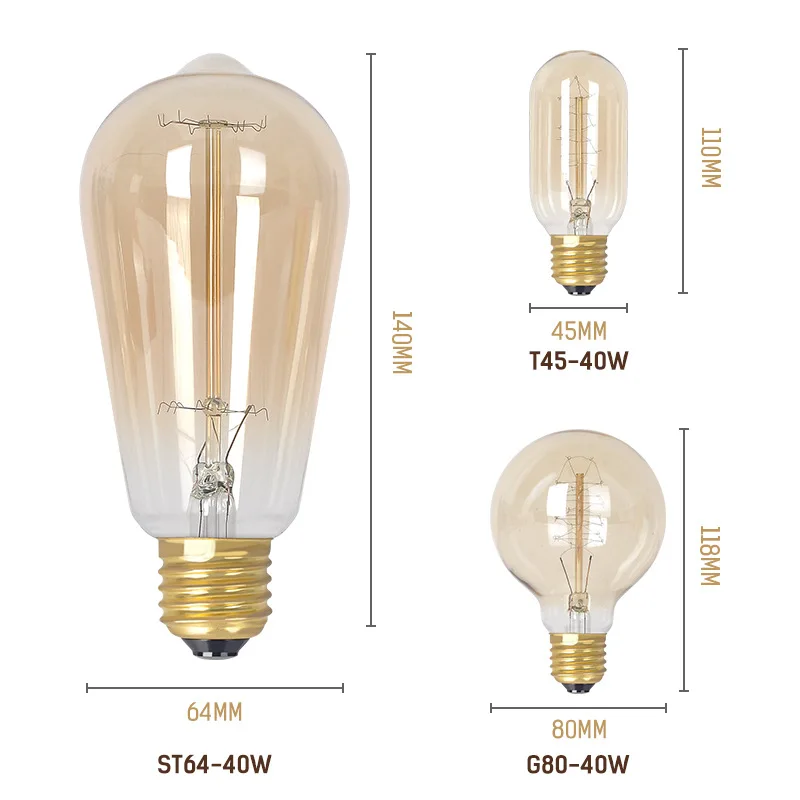 

E27 Retro Tungsten Bulb Hot Sale ST64 G80 T45 40W Warm Light AC220-240V Household LED Lighting Glass Edison Bulb