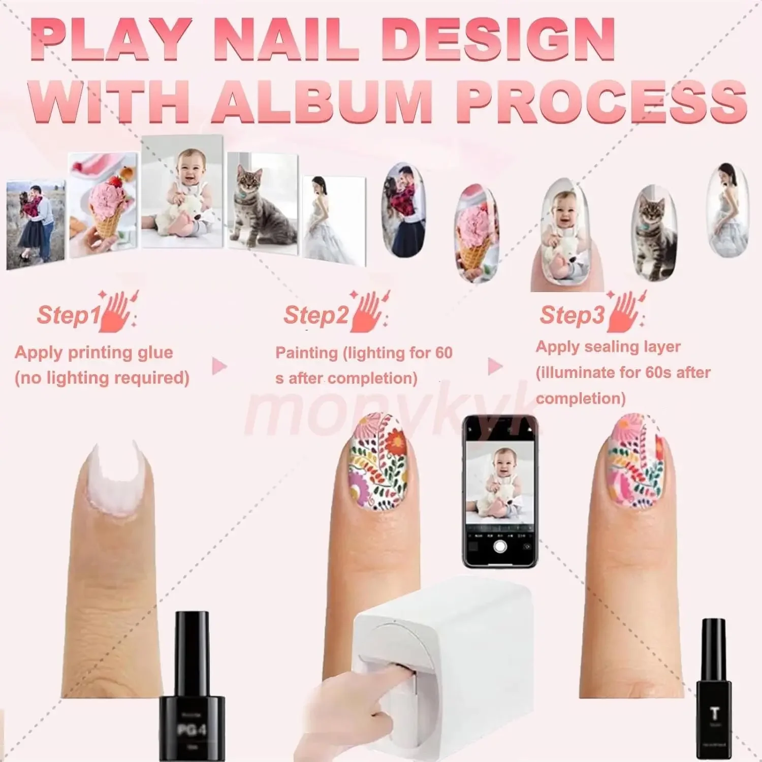 Фото Комплект машины для принтера ногтей O2nails-3d цифровой мобильный принтер для дизайна ногтей для салона и дома, дизайн Wi-Fi/сделай сам, быстрая печать и лечение 30 с №3