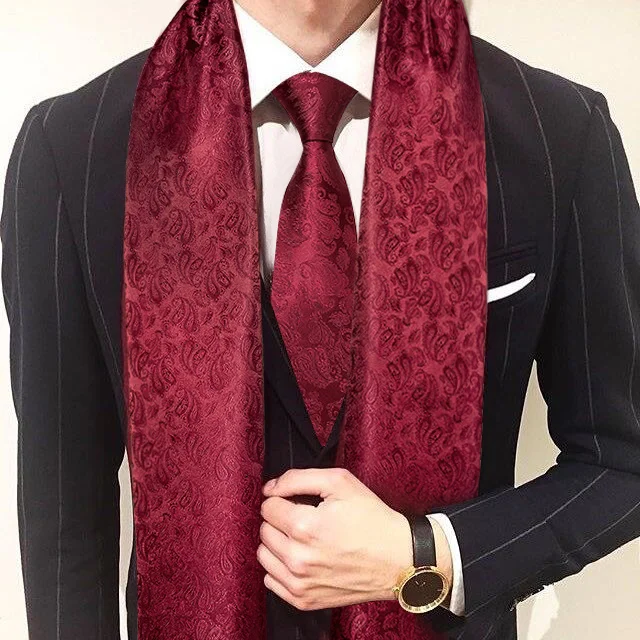 

New Men Tie Red Jacquard Paisley 100% Silk Scarves Set Autumn Winter Casual Business Suit Sirt Sawl Scarf 160*50cm Barry.Wan