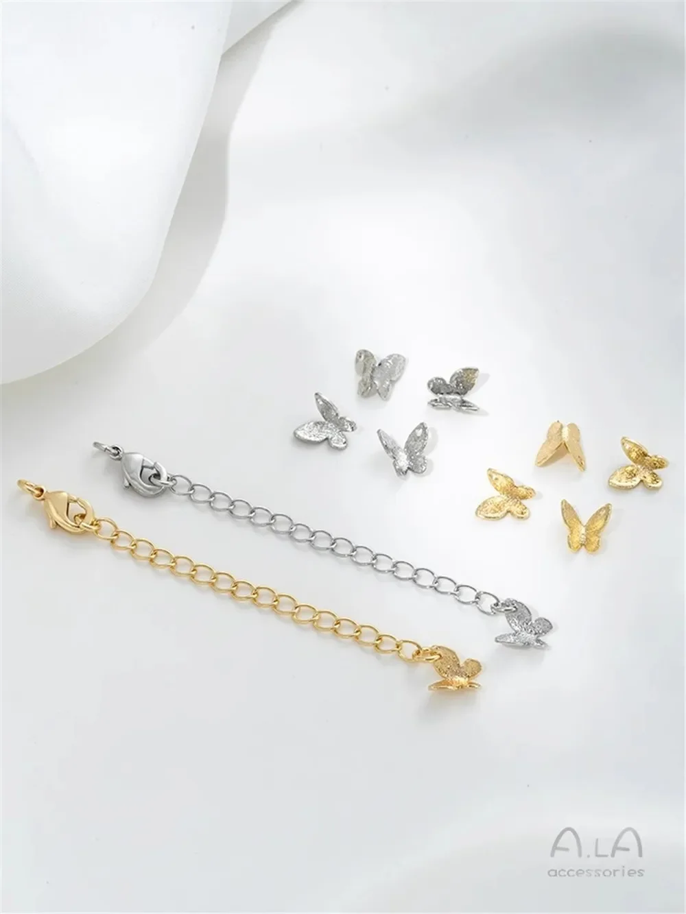 14K Gold-Color Butterfly Pendant Necklace Lobster Buckle Tail Chain DIY Hand-made Jewelry Material Accessories