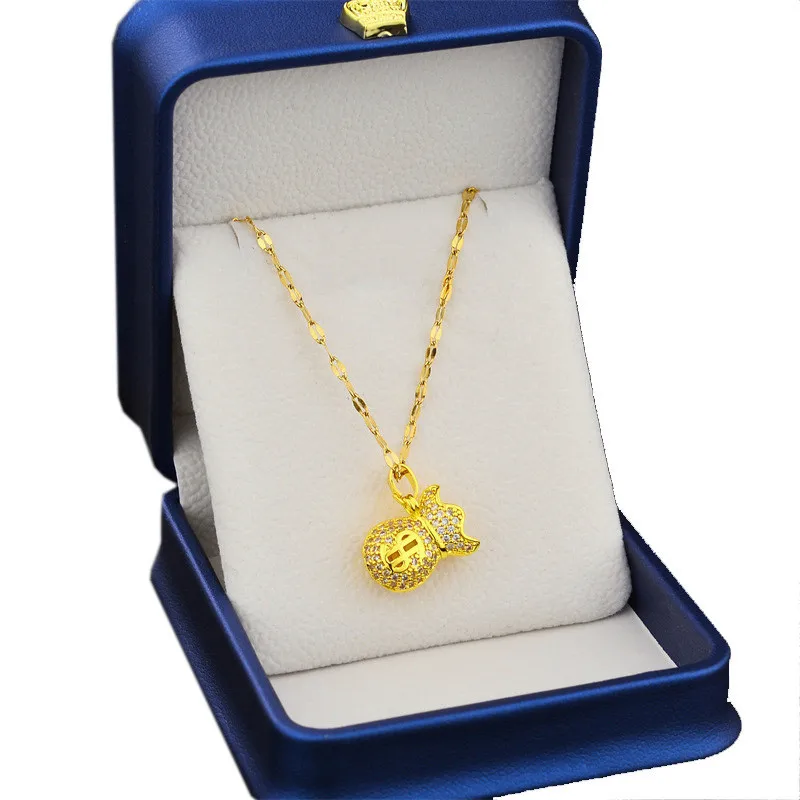 Роскошное золотое ожерелье из нержавеющей стали 316L с отделением для денег