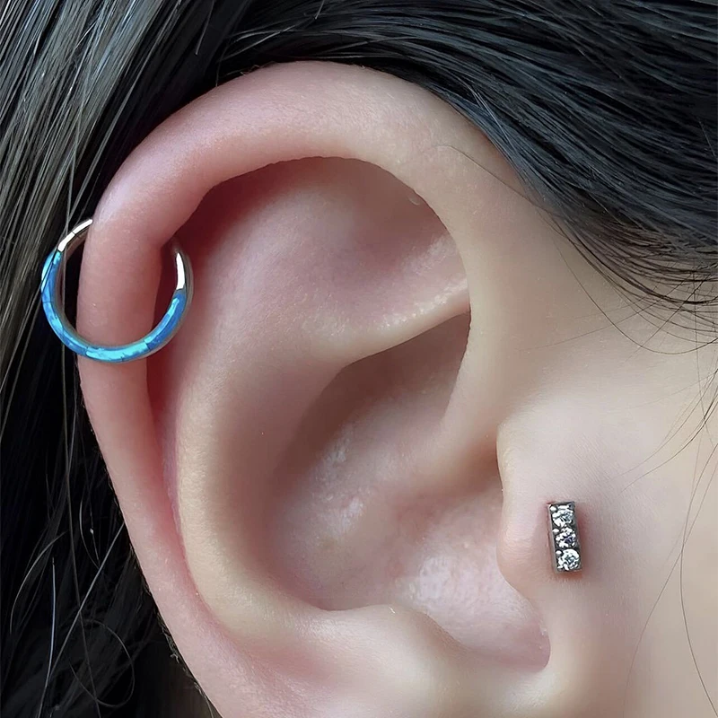 G23 Titanium Septum Pierced Nose Ring Opal Hinge Segment Clicker Ear Cartilage Earring Spiral Lip Pierced Anodized Body Jewelry