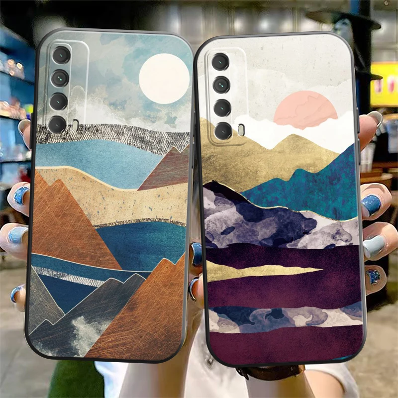 

Hand Painted Phone Case For Huawei Y7S Y9A Y6 2019 Y7P 2020 Y8S Y7 2019 Y9 2019 Silicone Cover Funda Liquid Silicon Back Black