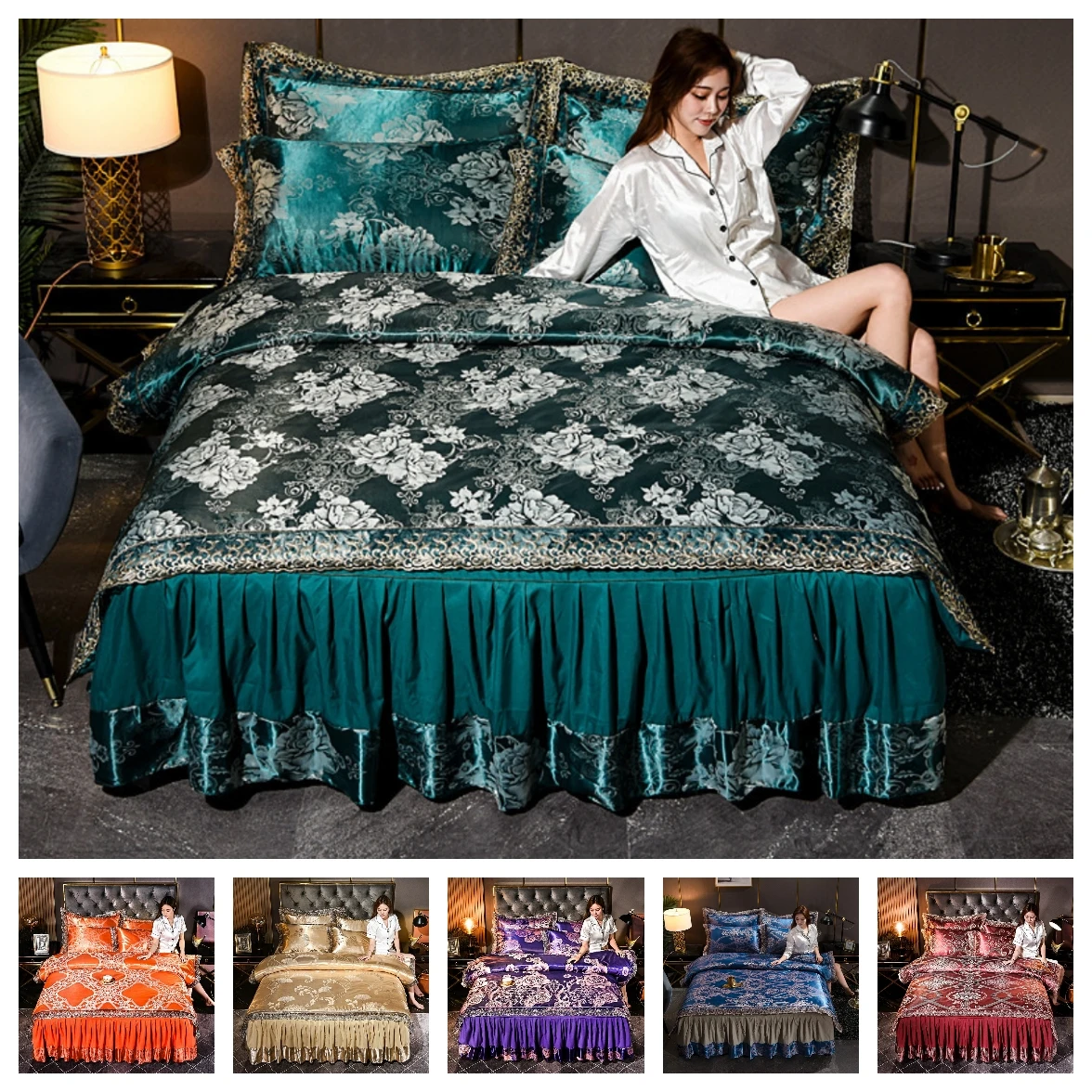 Комплект постельного белья из 3 или 4 предметов с кружевной юбкой | Дом и сад