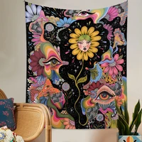 psychedelic flower home decor wall hanging botanical mushroom floral tapestry large eye starry sky backdrop ceiling table cloth