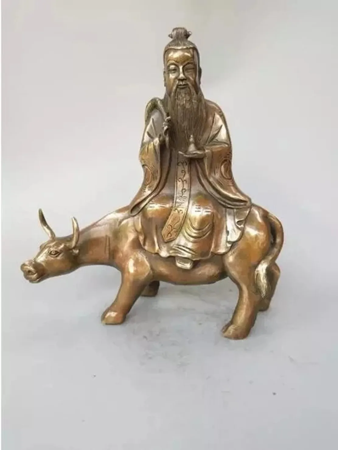 

Медная статуя, китайская статуя из чистой латуни, основатель Taoism, Лао Цзе для езды на корове