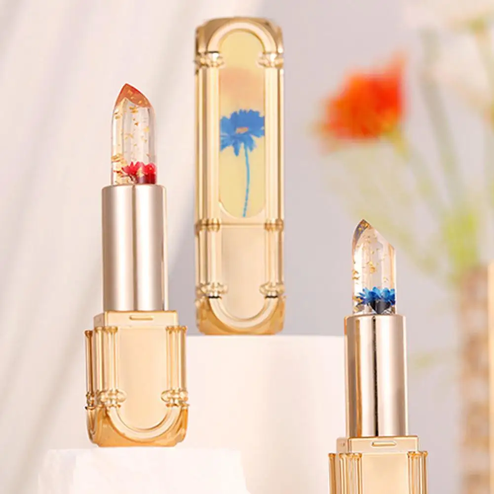 

Temperature Color Changing Lipstick Crystal Clear Flower Lipgloss Jelly Hydrating Moisturizer Lipstick PH Plumping Lip Balm T5X9