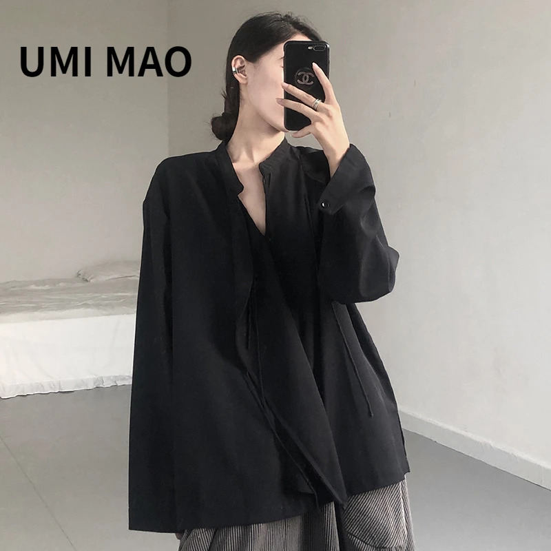 

UMI MAO Yamamoto Dark Deconstructed Design Sense Shirt Women Fall Loose Retro Chinese Long Sleeved Tops Korean Clothes Y2K