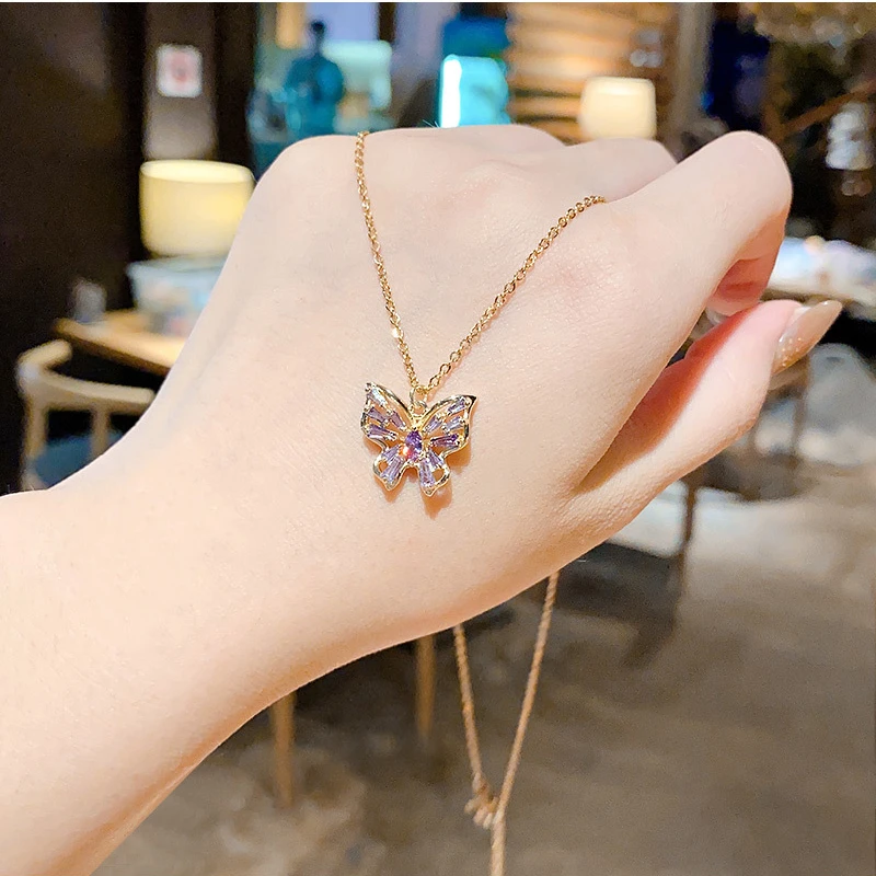 

Women's Neck Chain Zircon Butterfly Pendant Titanium Steel Necklace Boho Girls Clavicle Chain Fashion Holiday Party Gift Jewelry