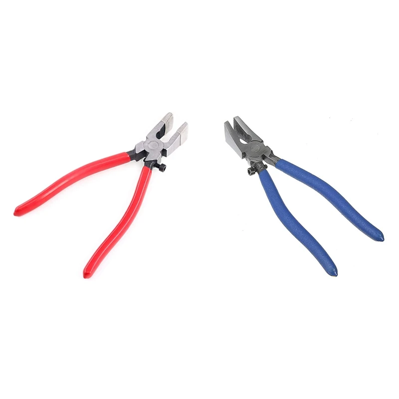 

2 Pcs Handle Breaking Cutting Glass Pliers Stained Tools Flat End Glass Pliers Flat Glass Trimming Pliers, Blue & Red