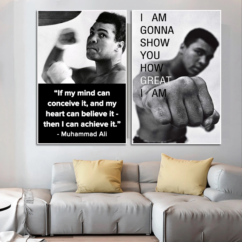 Вдохновляющие цитаты портреты Картина на холсте боксерские спортивные постеры и