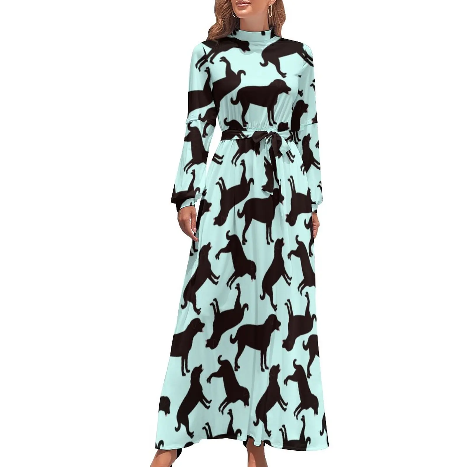 

Animal Silhouette Dress Black Lab Dog Party Maxi Dress Stylish Beach Long Dresses High Waist Design Clothing