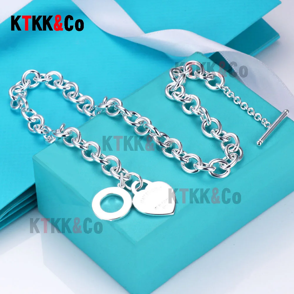 

High quality 100% 925 sterling silver heart shaped OT buckle chain necklace jewelry for women's exquisite Christmas gift