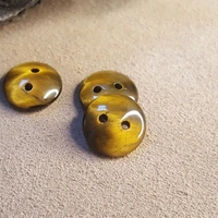 2pc natural colored glaze tiger eye stone gemstone polishing round 2 holes flatback button sweater shirt cufflinks sewing crafts