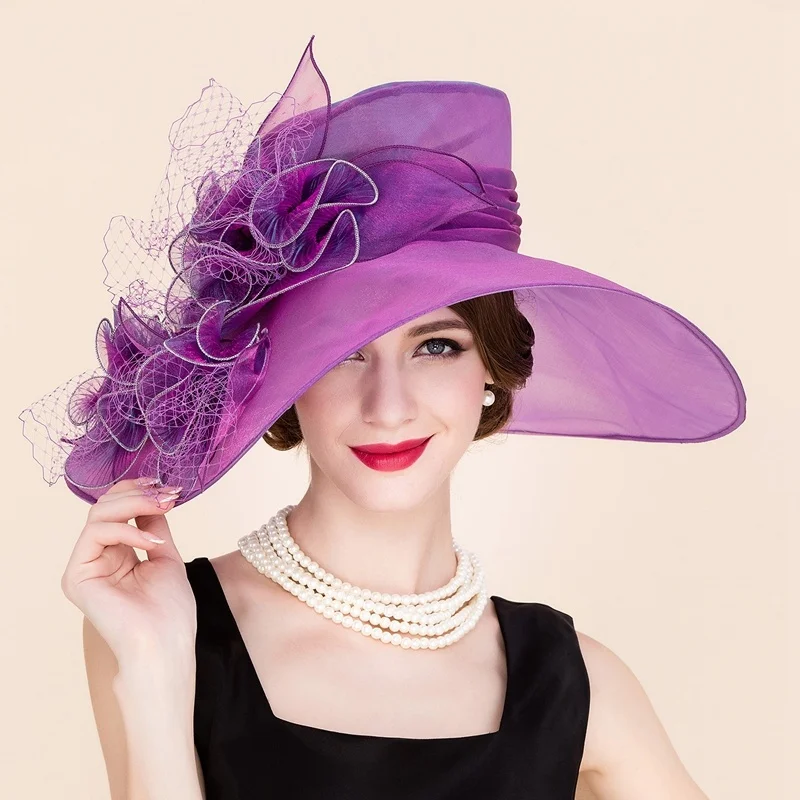 

Ee2022 summer new elegant fashion Big Brim flat top mesh Organza hat female summer shade