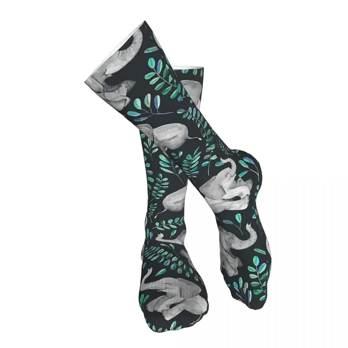 

Laughing Baby Elephants Emerald And Turquoise Adult Stockings Moisture absorbent Suitable For Sports comfortable All Seasons
