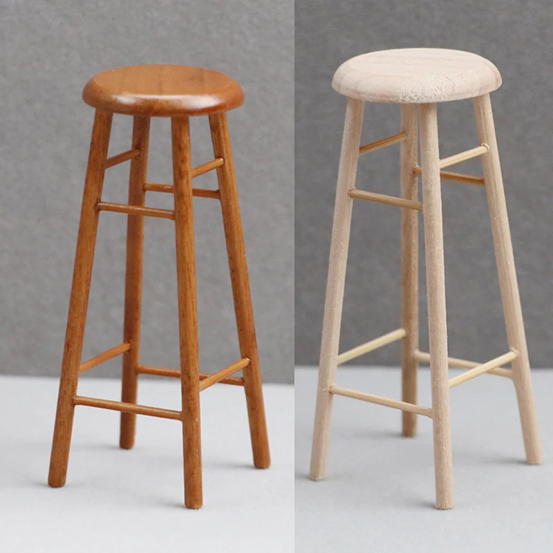 

1PC 1:12 Dollhouse Miniature Wood High Stool Bar Stool Small Round Stool Pocket Stool Model Furniture Toy Dollhouse Accessories