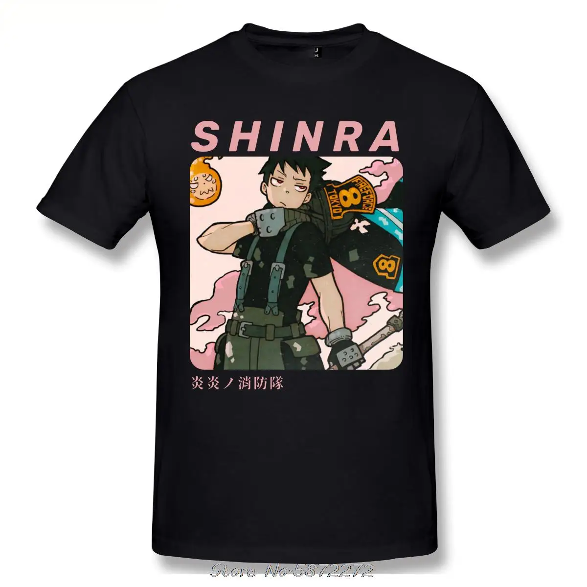 Винтажная Футболка Shinra Kusakabe с принтом манга Fire Force Мужская хлопковая футболка в
