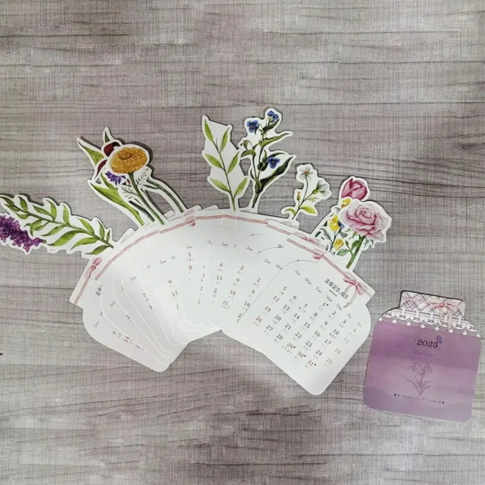 Настольный календарь с цветочным цветком 2025 года креативный деревянными