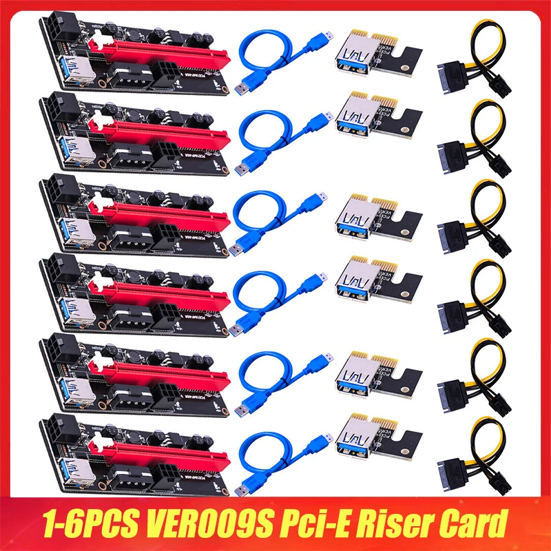 VER009S Райзер PCI-E VER 009S PCIE удлинитель USB карта PCI Express 4x 16x адаптер 3 0 SATA 15Pin до 6 Pin кабель