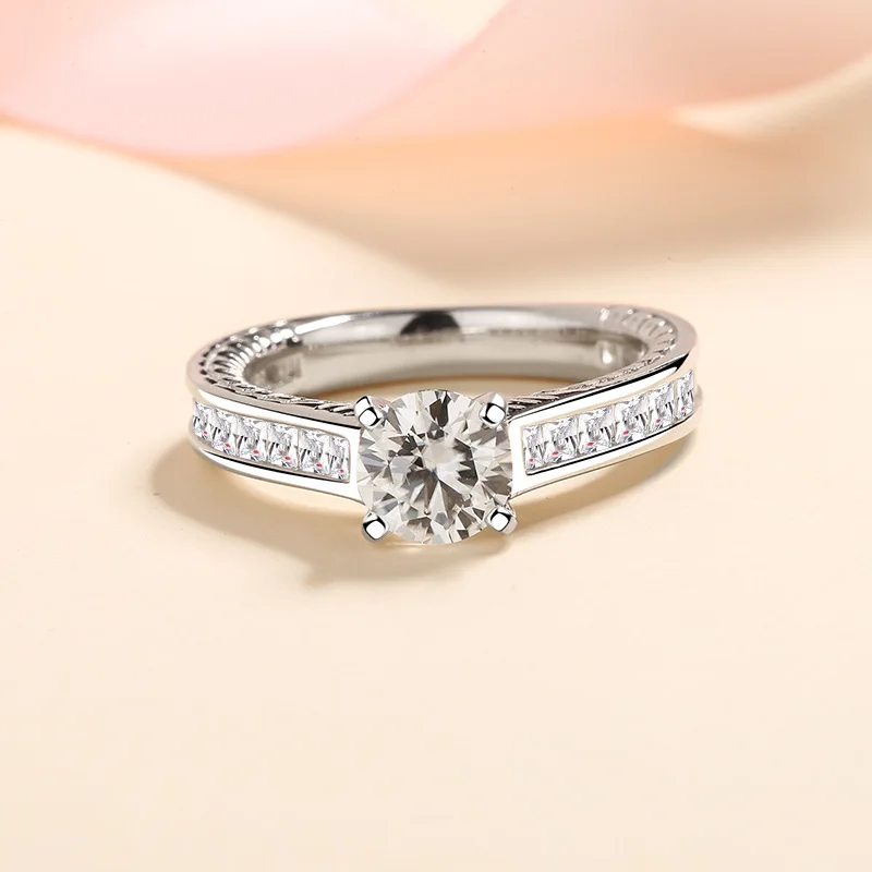 

HTOTOH 1 Ctw Муассанит, кольцо, Изящные Ювелирные изделия, винтажные обручальные кольца, бриллиантовые кольца для девушки, цвет серебро