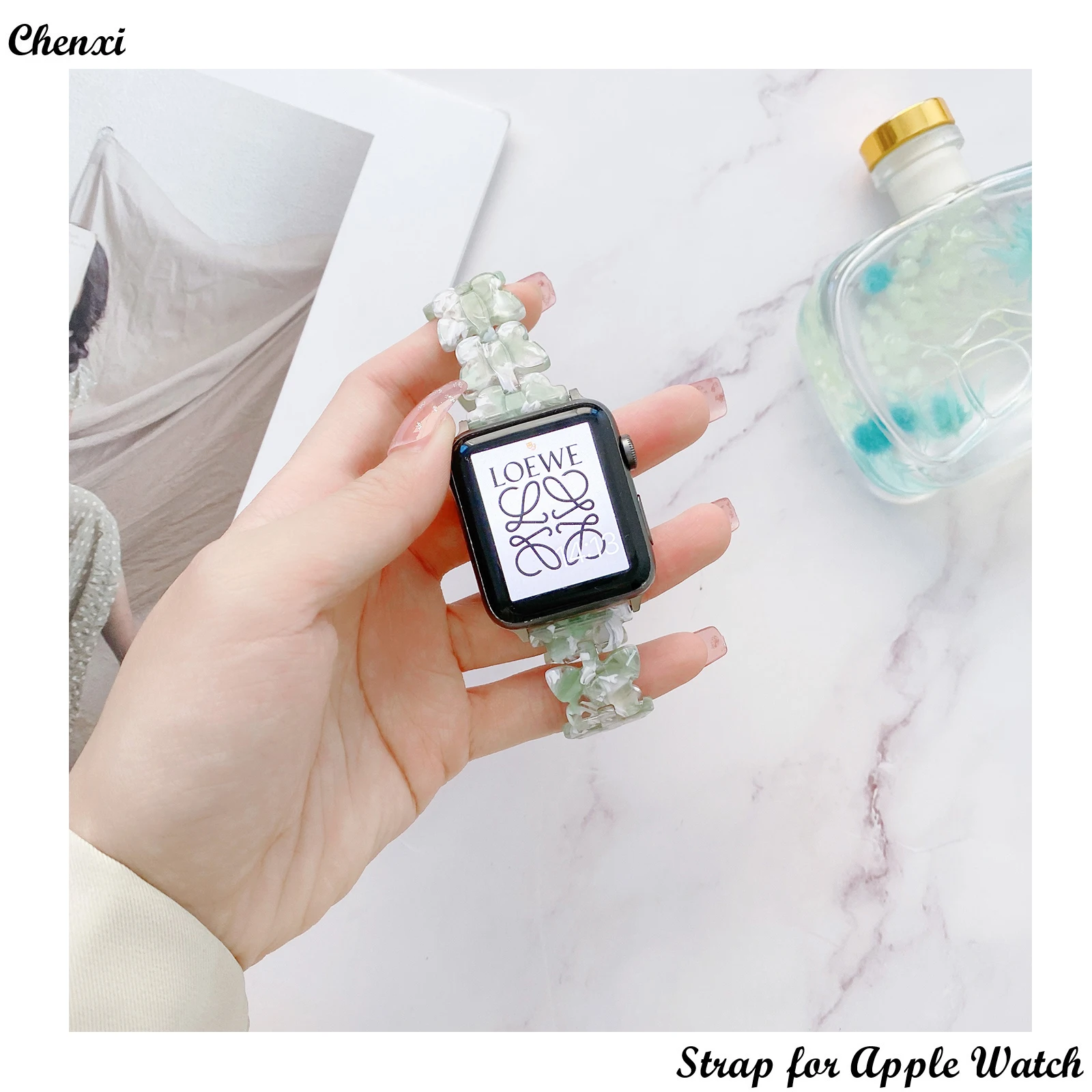 Sweet Resin Strap for Apple Watch band bracelet chain for iwatch87654321SE women fashion butterfly band for Iwatch Ultra wrist