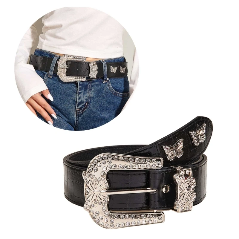 

Cowgirl Shining Crystal Buckle Vintage Waist Ceinture Shimmering Belt Exquisite Impressive Cowboy Style DXAA