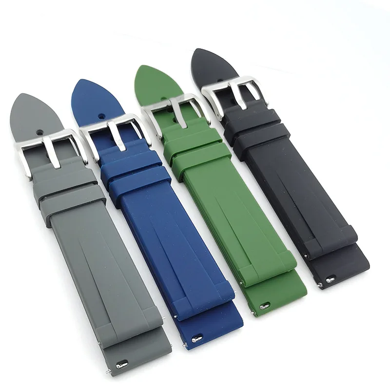 20MM 22MM Flat Interface Quick Release Switch With Spring Bar Silicone Watch Strap Fit For RLX Water Ghost Oyster Style Diving