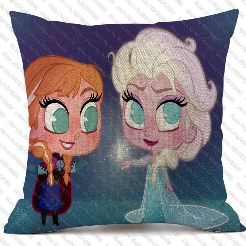 

DISNEY Frozen Aisha And Anna Cartoon Cushion Cover Linen Pillowcase 45*45cm Pillow Cover Children's Gifts Подушка Funda Cojin