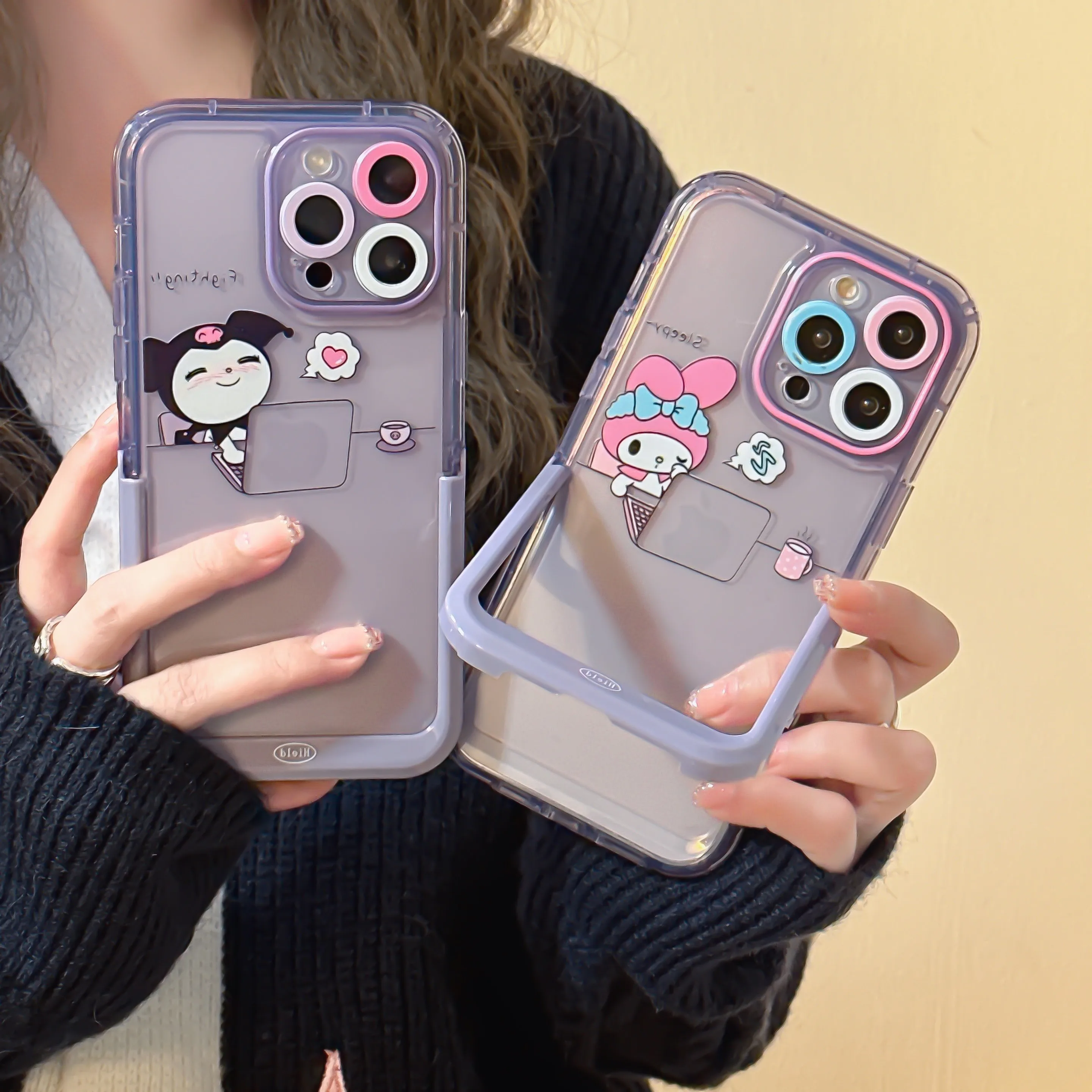 

Kuromi My Melody with Invisible Stand Phone Cases For iPhone 14 13 12 11 Pro Max Back Cover