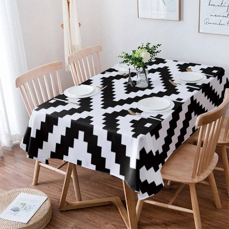 

Black and White Irregular Geometric Tablecloth Waterproof Rectangle Tablecloth Kitchen Decor Coffee Kitchen Party Table Cover