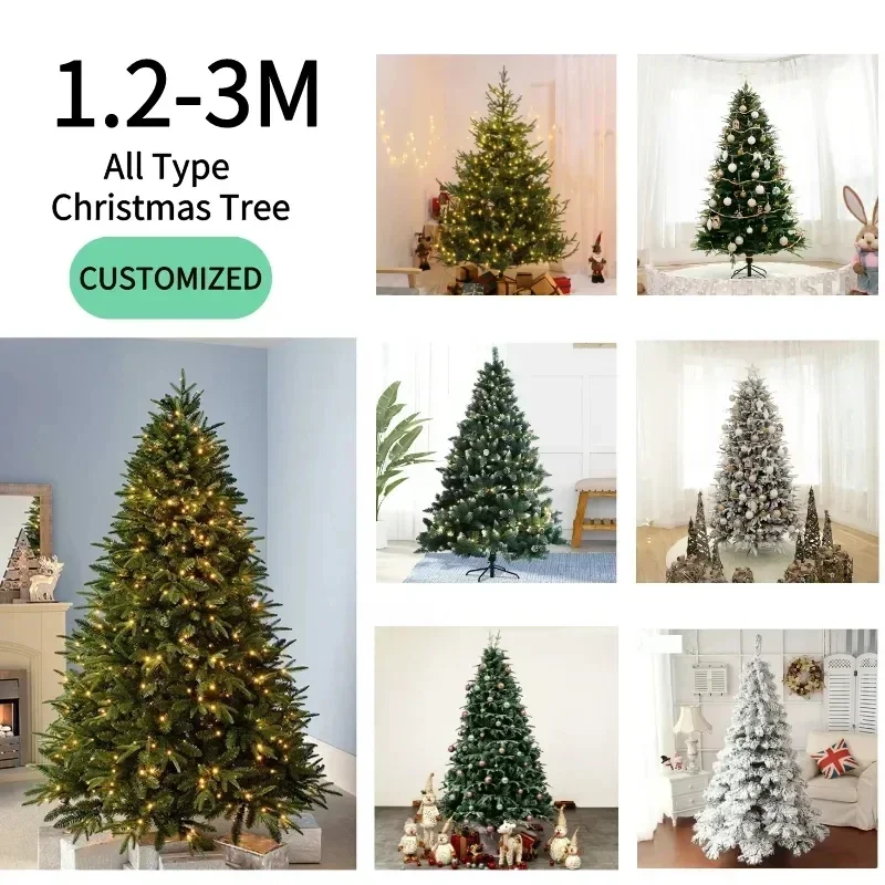

1.2-3m Artificial Christmas Tree Green White Snow Flocking PE PVC Large Christmas Tree for Party Home Decoration Wholesale 2023