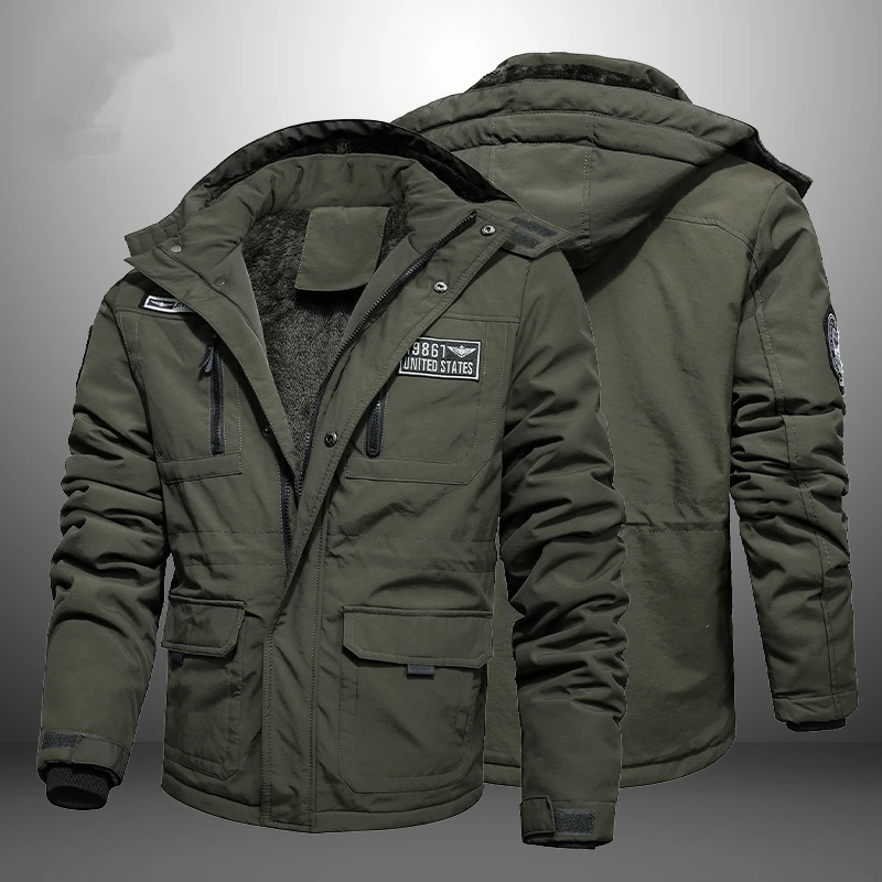 Men's Parka Winter Fleece Inner Jacket Coats Thick Warm Casual Parkas tactical bomber army Outwear Jackets Men Hooded Overcoat