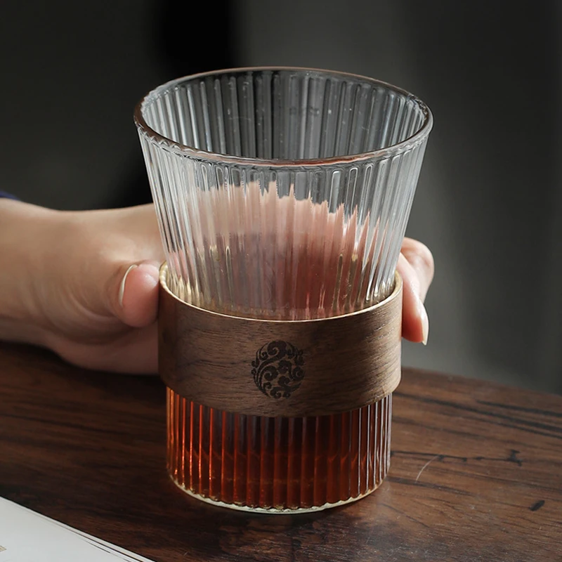 

Glass Coffee Mug Heat Resistant Insulated Glass Cup 310ml Anti-scald Bamboo Coffee Cup Holder Beautiful Tea Mugs Beer Mug