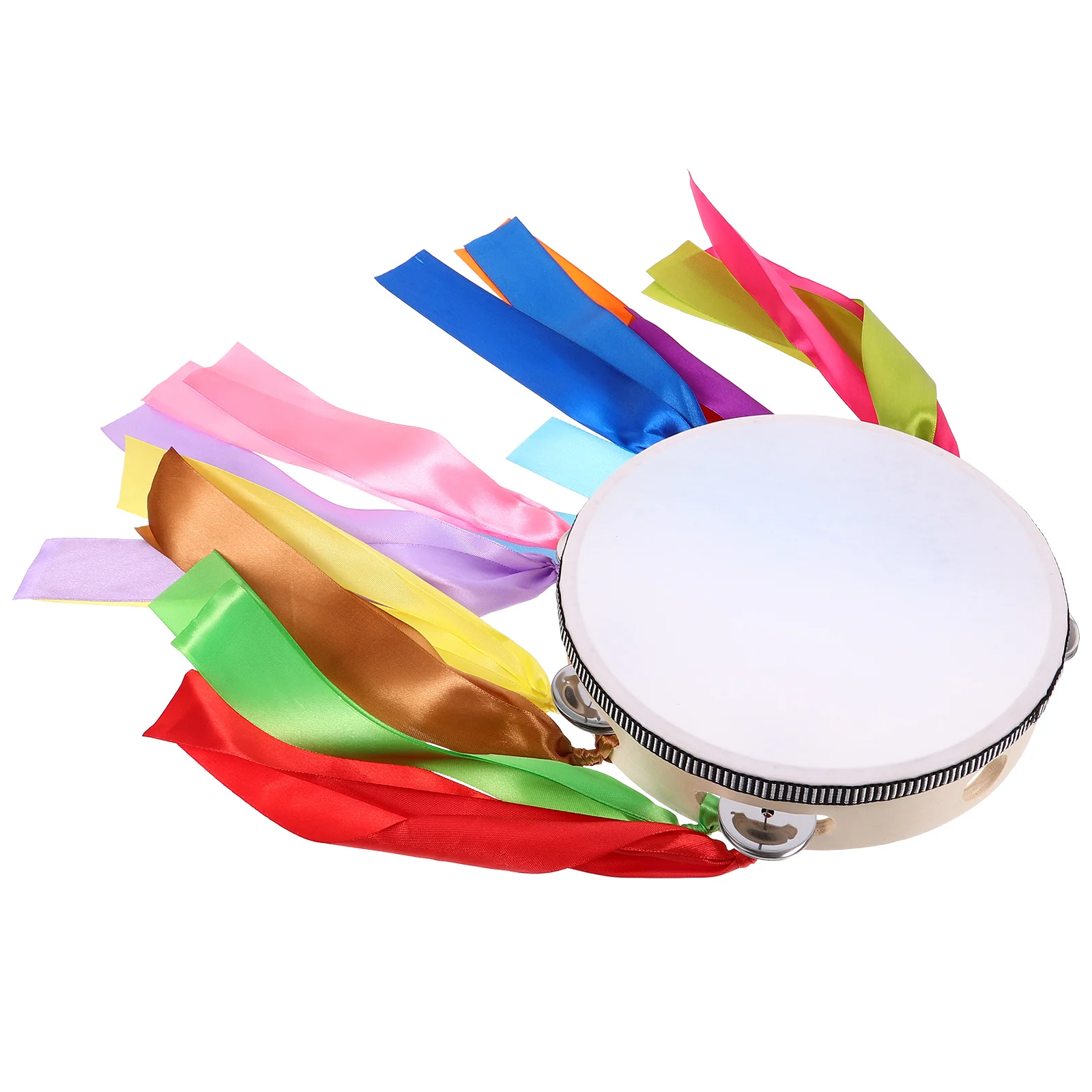

Hand Held Tambourine Drum Ribbon Bell Birch Metal Jingles Percussion Gift Musical Educational Drum Instrument Ktv Party