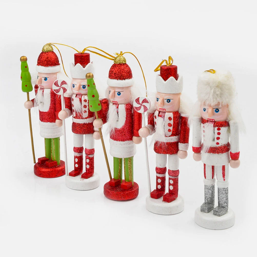 

5 Pcs Nutcracker Pendant Xmas Decorations Christmas Hanging Ornaments Wooden Tree Decors Festival