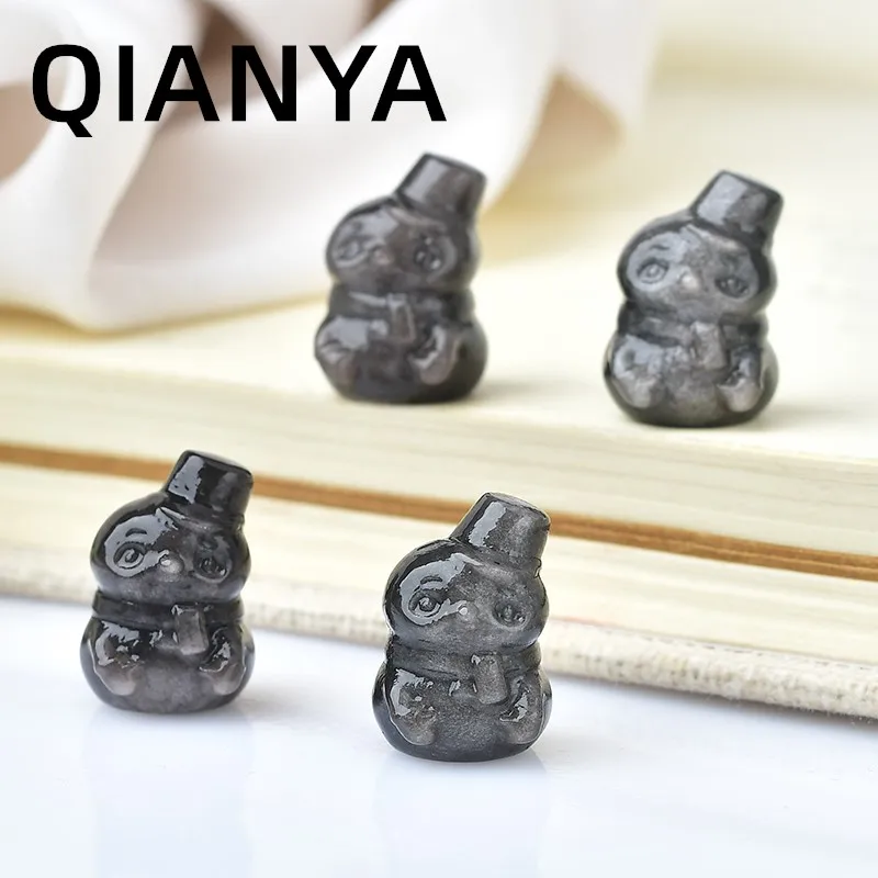 

Натуральный Серебряный обсидиан, минеральный образец, Хрустальная резьба, милые рождественские мини-фигурки снеговика, украшение для дома,...