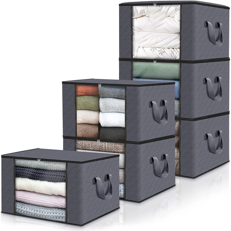 

Big Storage Bags, 6 Pack Closet Organizers And Storage, Clothes Foldable Storage Bins With Reinforced Handles