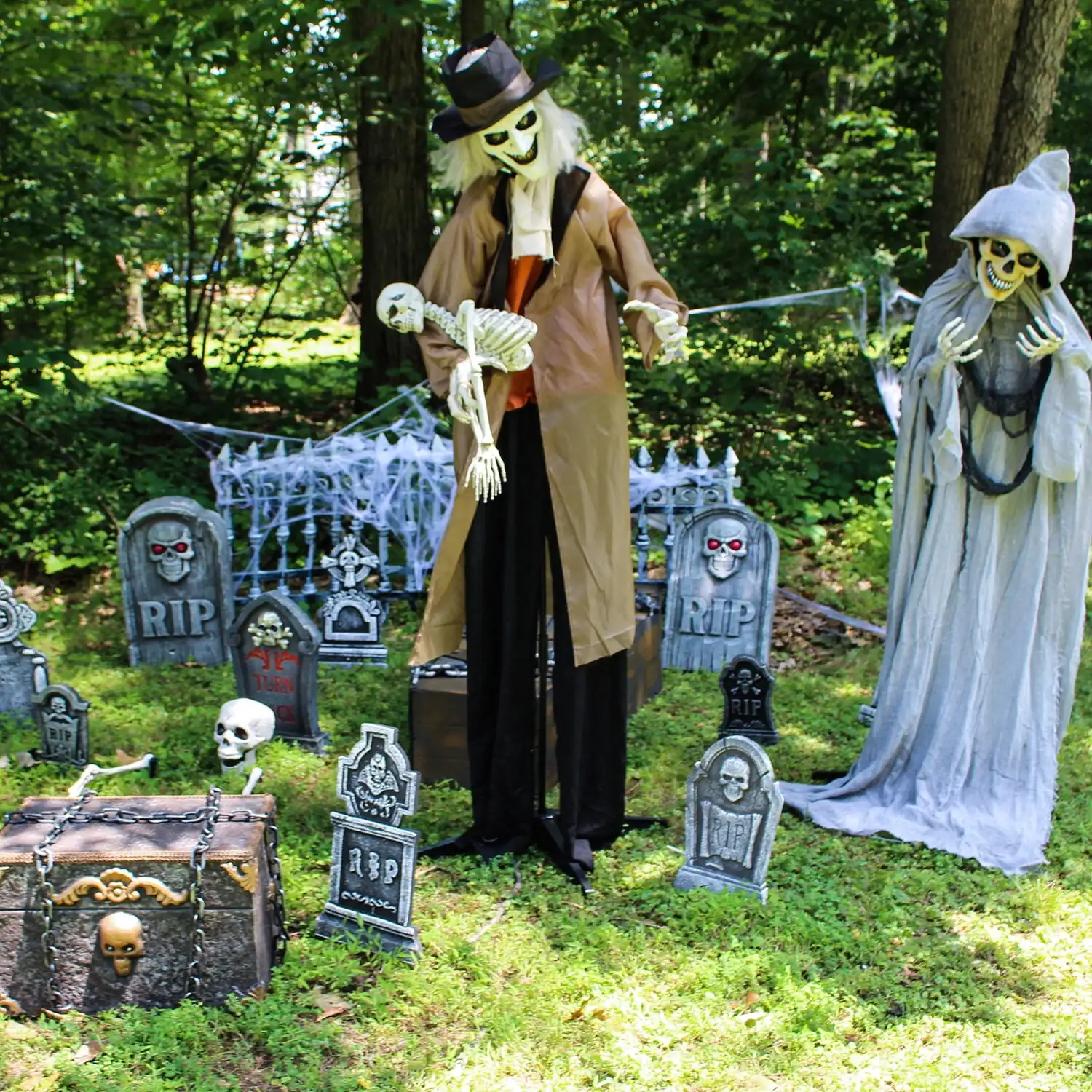 

5.25 Ft. Life-Size Standing Grave Keeper Halloween Decoration, Battery-Operated