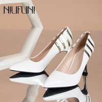 niufuni 2022 pointed stiletto womens pumps slip on metal decoration high heels spring autumn ladies shoes fashion work shoes