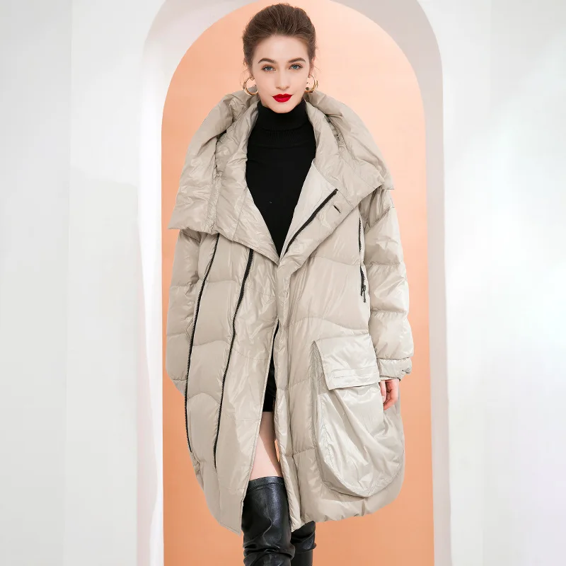 Enlarge Women Winter Warm Down Jackets Female Hooded Collar Coat Mid-length Thickened Loose Fitting Oversize Down Coats Menteau Femme