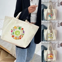 ladies shopping handbags casual canvas large capacity foldable food printed shoulder bags shopping organizer tote bags