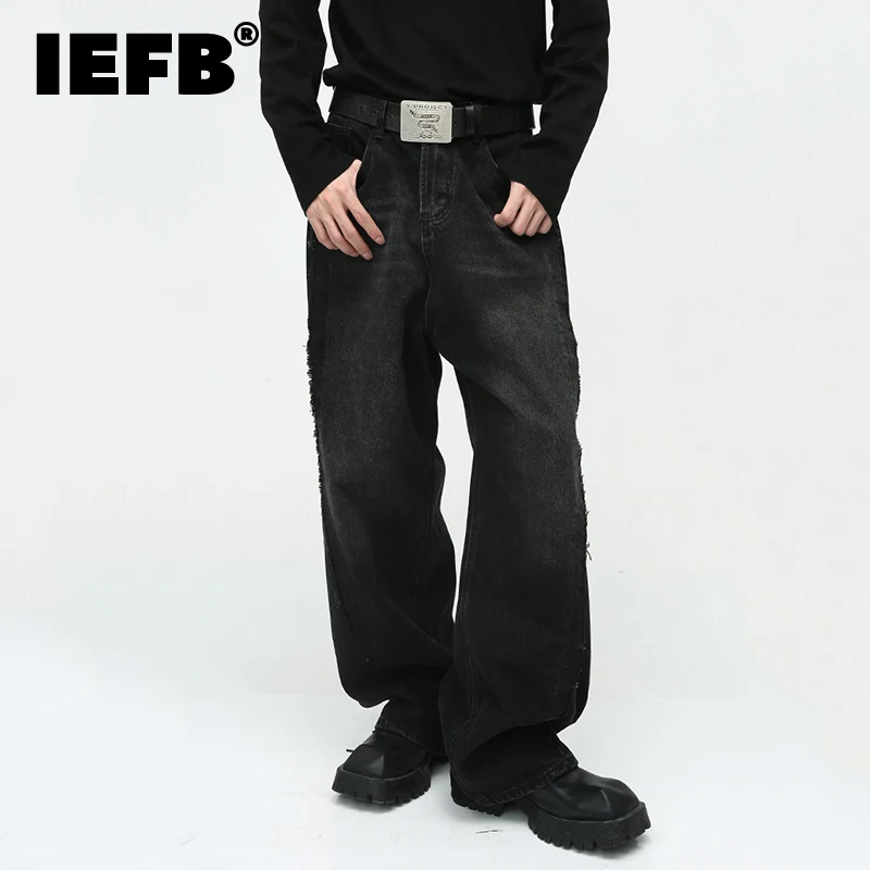 

Джинсы IEFB мужские мешковатые в стиле ретро, Модные Винтажные Широкие джинсовые брюки оверсайз с соединением, с кисточками, уличная одежда, 9C3020