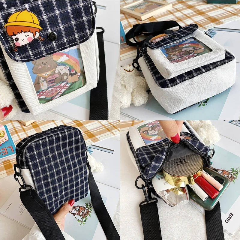 Girls Boys Canvas Bags 2022 Fashion New Children Lattice Lovely Student Messenger shoulder Bag