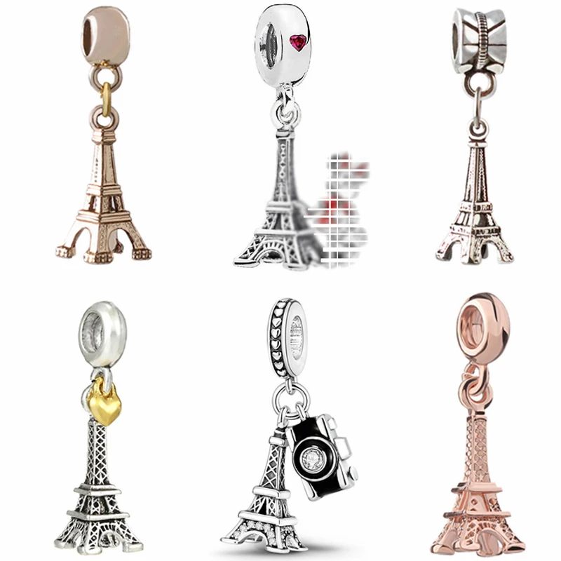 

Fit Original Pandora Charms Bracelet Women Cute Paris Eiffel Tower Dangle DIY Silver Color Heart Camera Beads For Jewelry Making