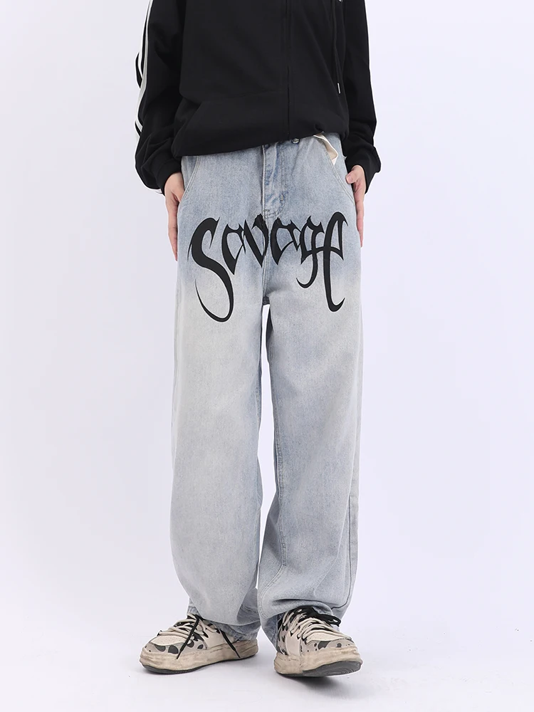 Loose Retro Pants on Street Clothing Y2k Men's Denim Trousers Retro Printing Trend Hip -hop Denim Pants Designer Jeans Men Pants