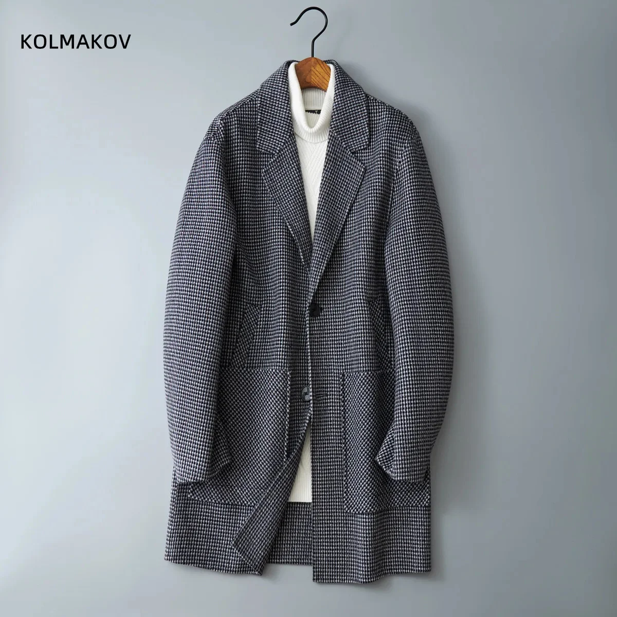 

Новое поступление 2024, зимнее модное двухстороннее шерстяное пальто с рисунком «гусиные лапки», Мужской Повседневный шерстяной тренчкот, мужское платье, куртка размера M-3XL