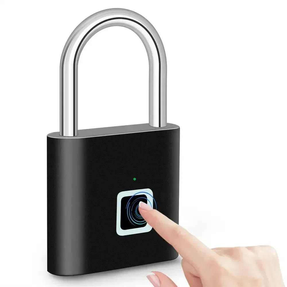 Фото Умный замок с зарядкой через USB без ключа на открытом воздухе, навесной замок с отпечатком пальца, водонепроницаемый дверной замок, разблокировка 0,2 с, портативный противоугонный замок, цинк №2