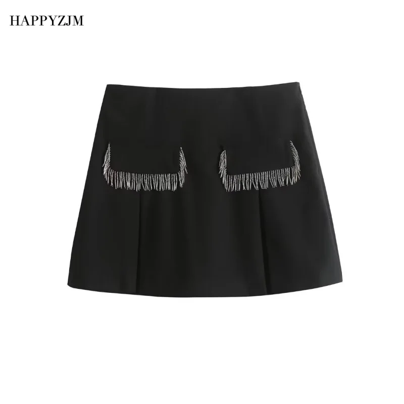 

HAPPYZJM 2023 новые женские сексуальные черные юбки, модные мини-шорты с кисточками, модная юбка в уличном стиле